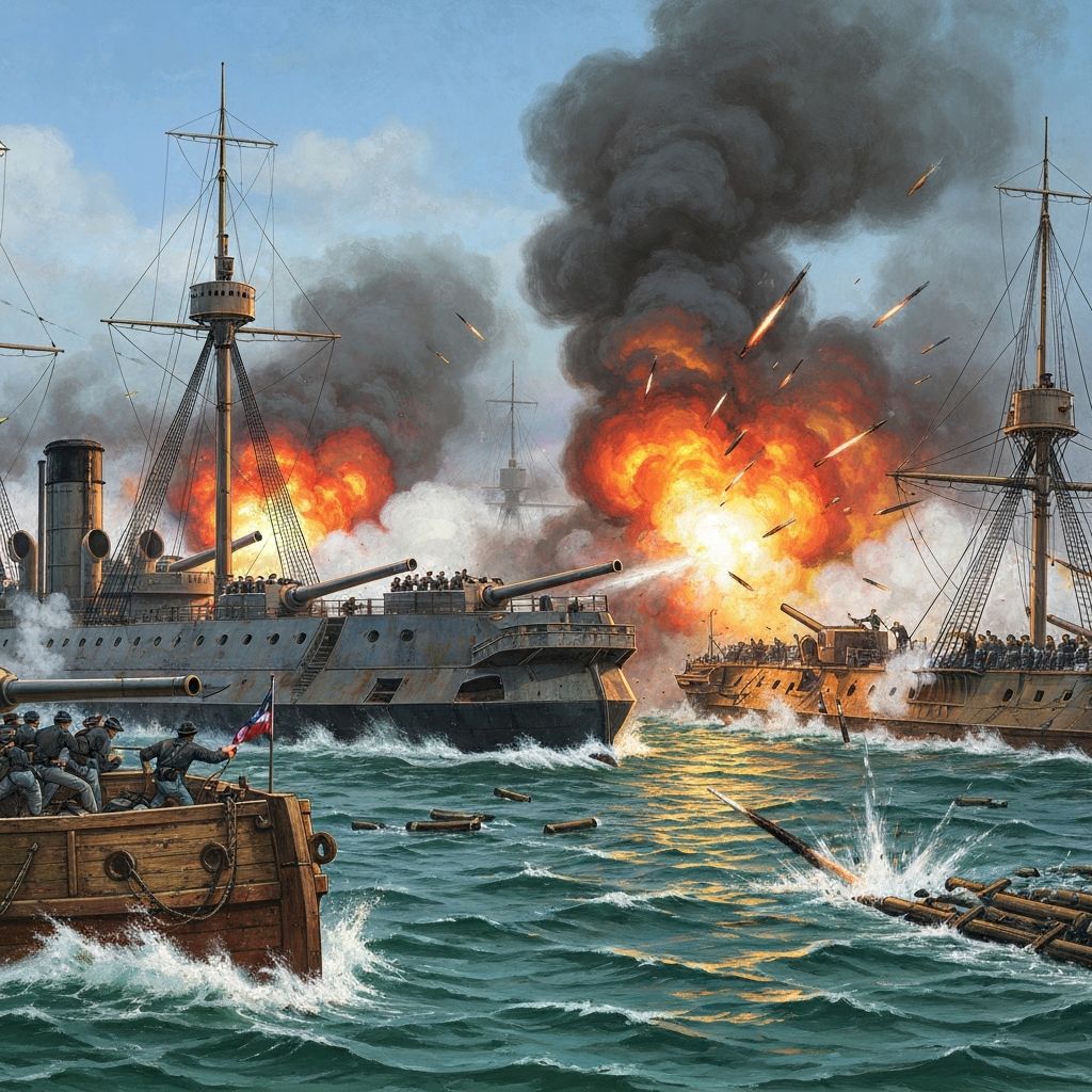 The ironclads Monitor and Virginia battle at Hampton Roads