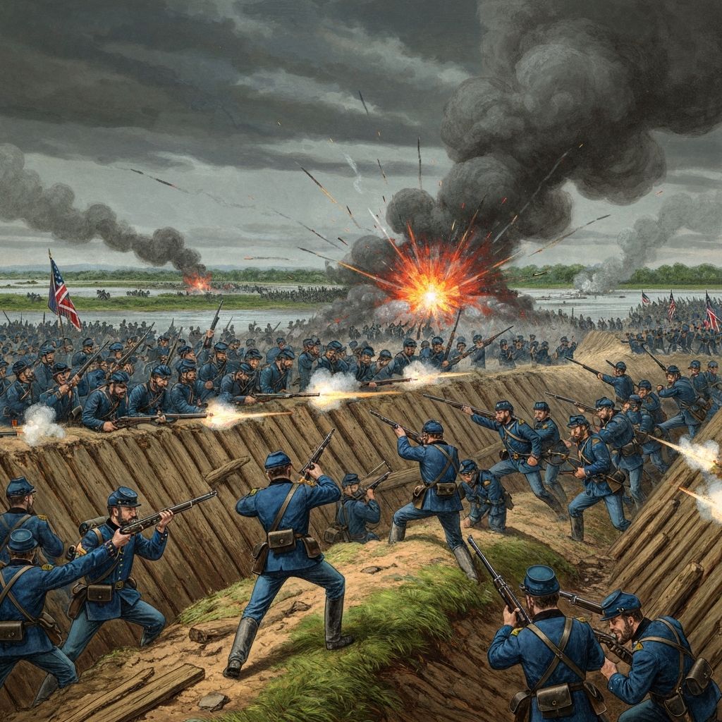 The siege of Vicksburg on the Mississippi River